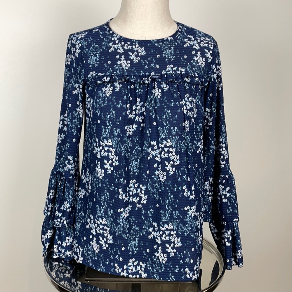 [Michael Kors] Blue Floral Textured Blouse